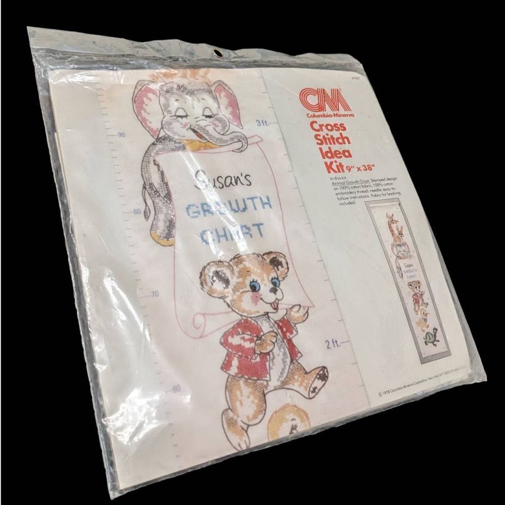Columbia Minerva‎ Cross Stitch Ideas Kit Growth Chart 9x38 Vintage 70s USA Made